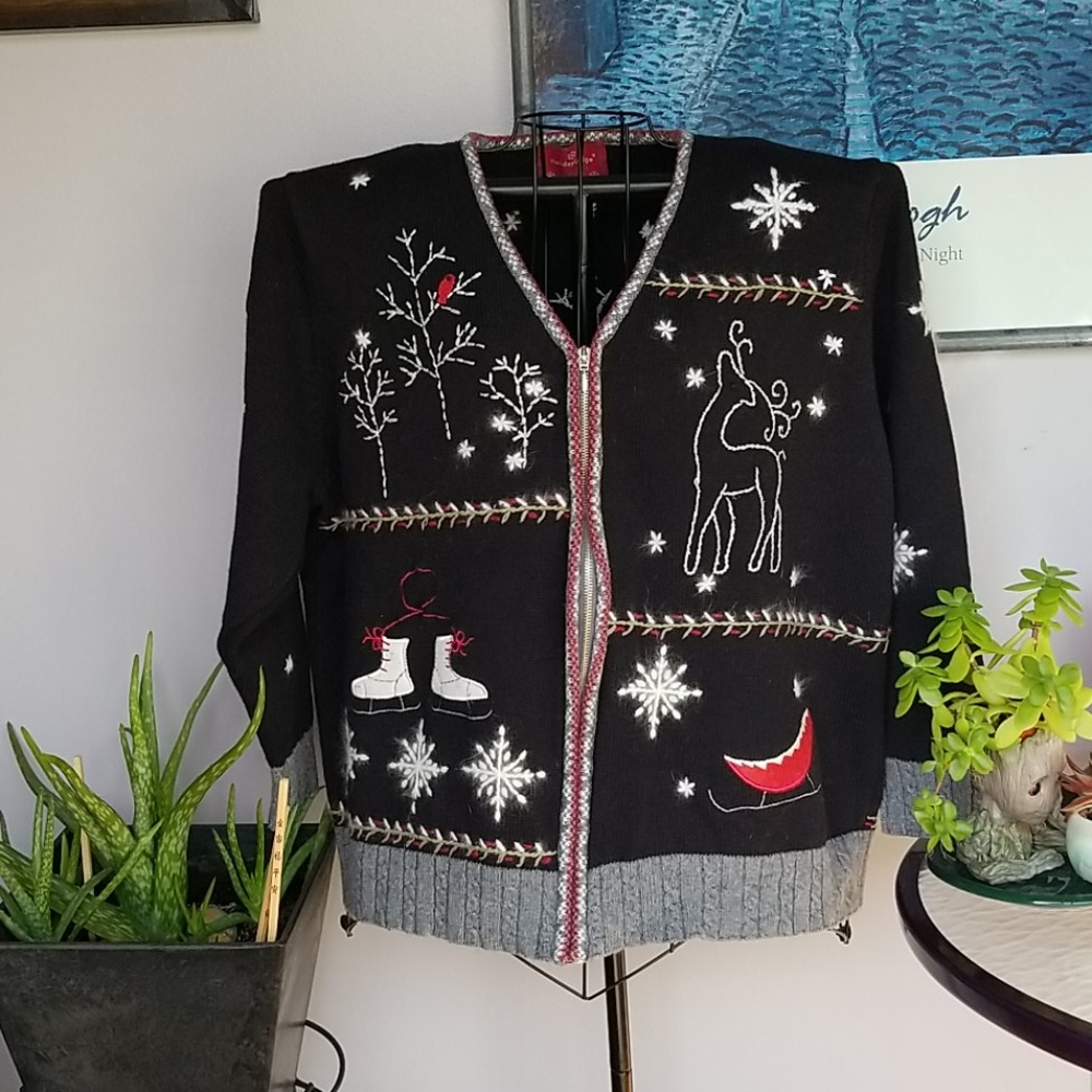 Vintage Holiday Lodge by NorthCrest Embroidered Holiday Christmas Sweater